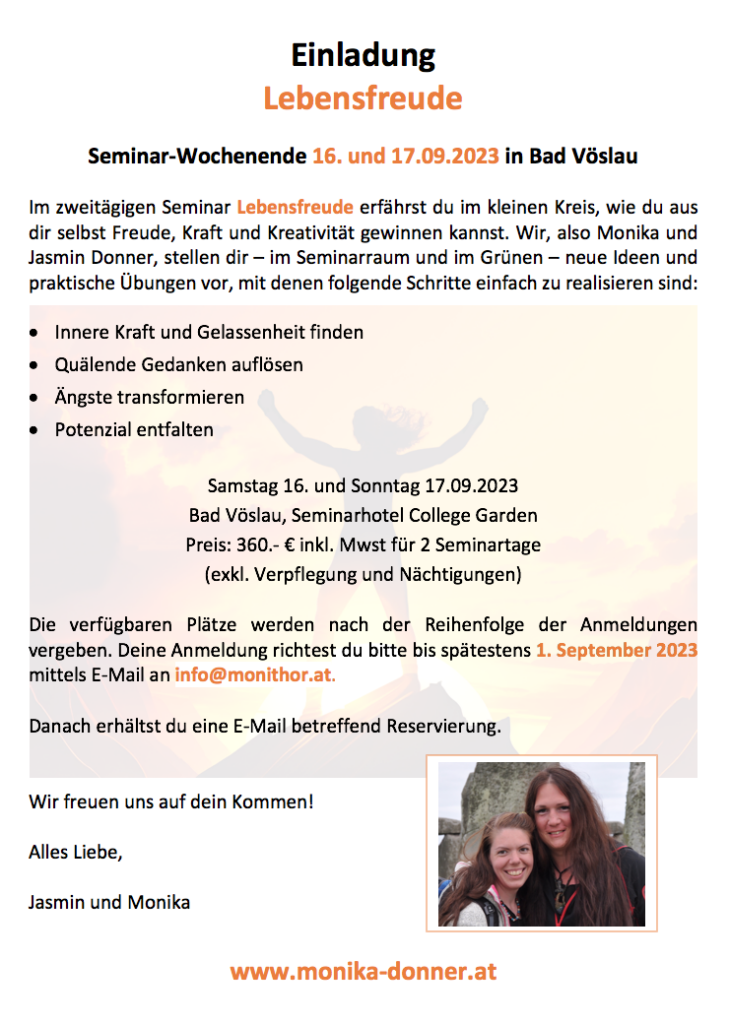 Monika Donner Seminar September 2023 Bad Vöslau